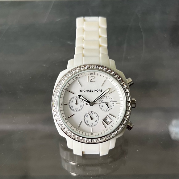 Michael Kors Accessories - MICHAEL KORS | WHITE ACRYLIC BRACELET CHRONOGRAPHIC WATCH MK 5079